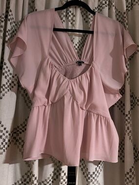 Express Blush Pink Flutter Sleeve Peplum V-Neck Top